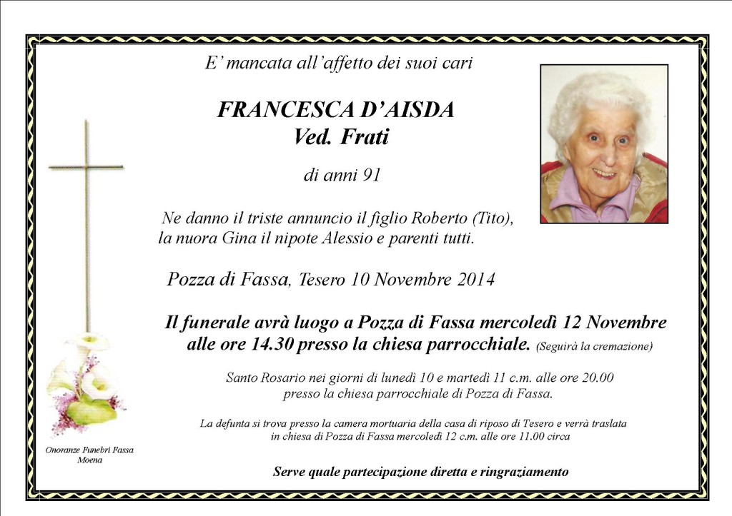 Francesca D'aisda ved. Frati